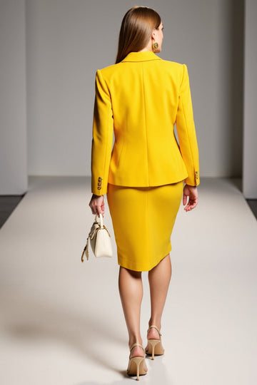 Robe de travail deux pièces fourreau jaune à manches longues